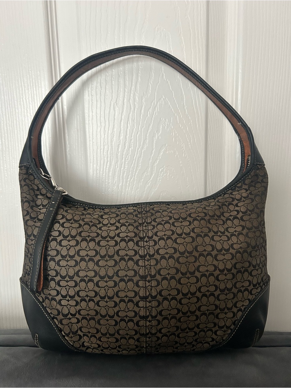 Coach Signature Brown and Black Hobo Bag